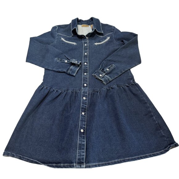 NWOT Wrangler Girls Large Denim Dress Western Pearl Snap Embroidered Cowgirl - Picture 3 of 12
